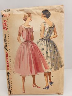 an old fashion sewing book with two women in dresses on the front and back cover