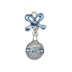 Spread holiday cheer with themed jewelry featuring this festive ornament charm embellished with clear crystals. "Pewter" (zinc-based alloy) charms are detailed with colorful enamel for fun holiday designs. Sparkling Silver Christmas Jewelry, Blue Charm Jewelry For Party, Sparkling Silver Jewelry For Celebration, Silver Enamel Jewelry With Charms, Festive Silver Enamel Jewelry, Festive Blue Sterling Silver Jewelry, Silver Jewelry With Rhinestones For Celebrations, Silver Rhinestone Jewelry For Celebration, Silver Metal Charms As Gifts