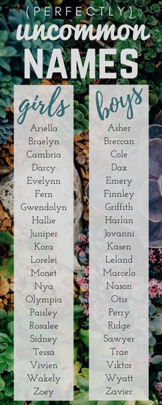 an image of the names of different plants and flowers in front of a sign that says uncommon