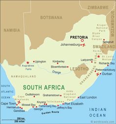 a map of south africa with all the major cities