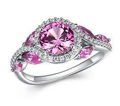 You'll look pretty in pink with this lab-created pink sapphire ring on your finger! It features a bevy of sparkly Diamonique simulated diamonds and delightful lab-created pink sapphires for a stunning combination that's sure to attract compliments. Fitness Jewelry, Pretty Engagement Rings, Makeup Mirrors, Pink Sapphire Ring, Italian Jewelry, Pink Jewelry, Pendant Rings, Pink Sapphire, How To Look Pretty