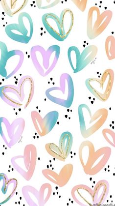 hearts are painted in pastel colors on a white background