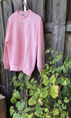 "Pretty in pink with this vintage sweater by separate scene.  Gorgeous details... lace appliqué, textured knit and scalloped collar. Measurements taken with garment laying flat Shoulder to shoulder 17 1/2\" Pit to pit 20\" Waist 18 - 21\" Length 24\" Sleeve 21\"" Feminine Crew Neck Winter Sweater, Feminine Crew Neck Sweater For Winter, Pink Stretch Textured Knit Sweater, Winter Crew Neck Sweater With Lace Trim, Winter Knit Sweater With Lace Trim, Fall Long Sleeve Sweater With Lace Trim, Fall Sweater With Lace Trim Long Sleeve, Fitted Long Sleeve Sweater With Lace Trim, Fall Crew Neck Sweater With Lace Trim