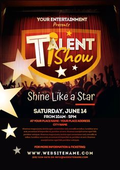 the talent show flyer with stars on it and an image of a stage in the background