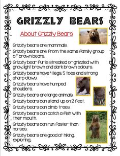 the grizzly bear poem is shown in black and white with pictures of bears on it