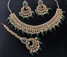 Green Polki jewellery set  Perfect for all occasions Bollywood Style Jewelry With Stone Work For Eid, Kundan Jewelry For Eid Festivities, Kundan Jewelry For Eid Festival, Kundan Jewelry For Eid Festive Occasion, Heavy Kundan Jewelry For Eid, Party Temple Jewelry With Meenakari Details, Temple Jewelry With Meenakari For Party, Temple Jewelry For Party With Meenakari Details, Temple Jewelry Meenakari For Parties