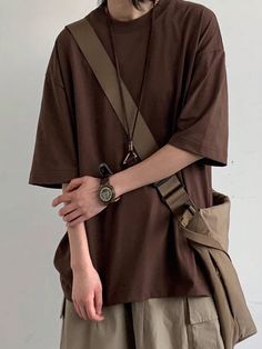 Brown Casual Collar Short Sleeve Knitted Fabric Plain  Embellished Slight Stretch  Men Clothing Emma Chamberlain, Cool Fits