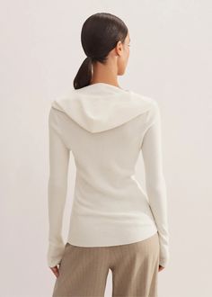 Merino Stretch Rib Layering Hoody Soft White Ankle Sleeve, Fabric Tape, Now And Forever, Cold Hands, Soft White, Knitwear Women, Cashmere Sweaters, Sweater Hoodie, Wide Leg Pants