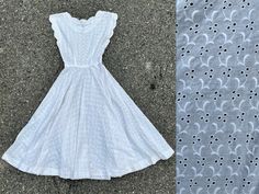 White Cotton 1950s Style Dress, Fitted White Vintage Dress 1950s Style, Fitted White Vintage Dress, 1950s Style, Fitted White Vintage Dress In 1950s Style, 1950s White Cotton Dress, White 1950s Style Vintage Dress For Spring, White 1950s Vintage Dress For Spring, 1950s Style White Vintage Dress For Spring, 1950s White Vintage Dress For Spring