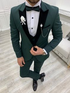 Dark Green Suit Men, Peak Lapel Tuxedo, Green Suit Jacket, Men Suits Wedding, Pants Gift, Formal Fashion