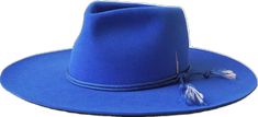 Blue fur felt fedora hat with a wide brim and paracord. Unisex hat style in various sizes and colors. We ship worldwide. Shop now. Each SoonNoon hat is handmade with unique character in Stockholm, Sweden. Classic Blue Brimmed Felt Hat, Classic Blue Felt Hat With Short Brim, Blue Classic Felt Hat With Short Brim, Classic Blue Wide Brim Felt Hat, Classic Blue Flat Brim Hat, Blue Fitted Fedora With Flat Brim, Blue Western Wide Brim Fedora, Blue Western Fedora With Wide Brim, Classic Blue Adjustable Fedora