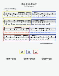 sheet music with the words,'bum bum biddy '