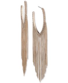 Cascading chain fringe, topped with crystal accents, adds show-stopping style to these hoop earrings by Givenchy.

 	Set in gold-tone mixed metal
 	Approx. drop: 4.3"
 	Post closure Fringe Hoop Earrings, Givenchy Earrings, Givenchy Jewelry, Gray Earrings, Chain Fringe, Faux Pearl Earrings, Crystal Hoop Earrings, Crystal Dangle Earrings, R P