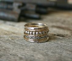 Seven Wishes...Stack of Seven Rings in Silver and Gold Silver Stacked Rings, Rings In Silver, Stacked Rings, Rings Diy, Hammered Silver Ring, Artisan Rings, Unique Wedding Bands, Diy Rings, Hammered Silver