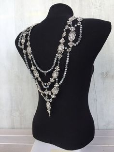 Backdrop necklace~Wedding shoulder~Bridal jewellery~Body necklace ~Shoulder necklace~Bridal necklace Bohemian Silver Body Chain For Wedding, Backdrop Necklace Wedding, Backdrop Necklace, Shoulder Jewelry, Body Necklace, Shoulder Necklace, Silver Head Piece, Backdrops Necklace, Crystal Bridal Tiaras