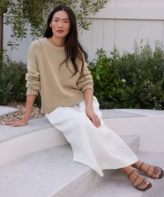 Chloe Crewneck Wheat In 100% breathable cotton, it’s a classic silhouette in a casual cropped style—perfect for welcoming warmer weather. Hamptons Summer, Latest Sweater, Jenni Kayne, Cardigan Sweater Coat, Cropped Style, Kids Sweater, Classic Silhouette, Blouse Dress, Cotton Sweater