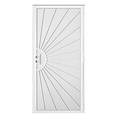 a white door with the sunburst design on it