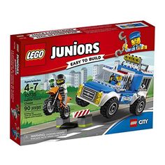 the lego juniors set is ready to build with its own vehicle and police car