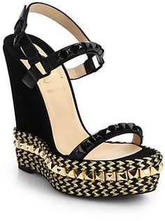 Black Wedge Shoes, Black Platform Shoes, Black Platform Sandals, Sandals Wedges, Espadrilles Platform, Christian Louboutin Women, Platform Espadrilles, Black Wedge, Black Wedge Sandals