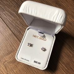 Very Pretty, Nwt, Cz & 14k Yellow Gold Stud Earrings, Approximately .30 Carats Each, Princess Cut, Never Worn Or Taken Out Of The Box. Purchased From Kohl’s Department Store (By My Grandma). Bright & Shiny In Person! Comes In A Gift Box. Originally Priced At $60. Open To Reasonable Offers Only. Please Give Best Offer, Not Lowest Offer Bundle & Save $$ Thank You For Looking! No Trades Please. Packages Ship Daily Mon.-Fri., Sometimes On Saturdays. Please Be Patient As My Post Office Is Sometimes Slow White Gold Diamond Earrings With Vs Clarity As Gift, White Diamond Earrings In 14k Gold, Dainty Diamond Accent Earrings For Anniversary, Dainty Diamond Accented Earrings For Anniversary, Vvs Clarity White Diamond Earrings For Gift, 14k Stamped Diamond Earrings For Anniversary, 14k Gold Diamond Earrings With Accents For Gift, White Gold Earrings Stamped 14k For Anniversary, 14k Gold Diamond Earrings With Diamond Accents As Gift