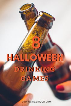 halloween drinking games for adults and children with text overlay that reads 8 halloween drinking games