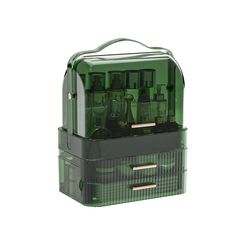 a green case with bottles in it on a white background