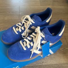 No Longer For Sale But Cannot Delete Post Do Not Buy Or Offer Blue Suede Sneakers With Removable Insole, Blue Suede Sneakers With Round Toe, Blue Leather Adidas Sneakers, Blue Suede Casual Sneakers, Adidas Blue Round Toe Sneakers, Adidas Blue Sneakers With Round Toe, Adidas Blue, Shoes Adidas, Adidas Gazelle