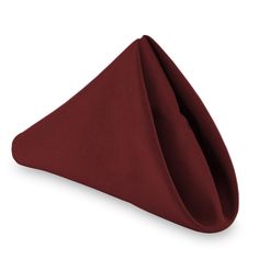 a maroon napkin folded in the shape of a triangle on a white background with clipping for text