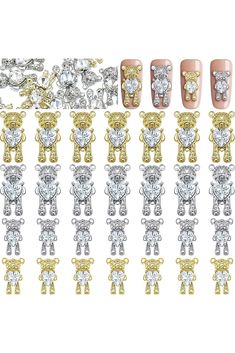 50 Pieces 3D Bear Nail Art Decoration Cute Charms for Nails Crystal Bear Shaped Rhinestones Nail Bear Charms Bear Nail Ornaments DIY Nail Design Decoration for Nail Art, Crafts, Gold and Silver Teddy Bear Charm Nails, Nails With Bear Charm, Teddy Bear Nail Art Tutorial, Nails With Gummy Bear Charms, Teddy Bear Nail Charm, Bears Nails, Diy Nail Designs, Crystal Nails, Nail Art Decorations