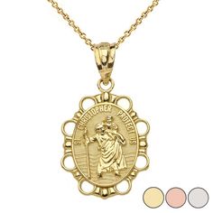 Description: 14k Solid Gold Saint St. Christopher Protect Us Oval Pendant Necklace Item No.: H164 Metal Type: 14k Solid Gold (Available In 10k Solid Gold) Metal Color: Yellow Gold Or White Gold Or Rose Gold Measurement: Height With Bail: 1.06 In Width: 0.67 In Est. Weight: 1.76 Grams (Pendant) . With Chain : 2.8 - 3.1 Grams (Vary From Chain Length) Chain Available In 16", 18", 20", 22" Brand New Made To Order. Please Allow 3-5 Days To Be Shipped. Yellow 14k Gold Oval Necklace, Yellow Oval 14k Gold Necklace, Oval Yellow 14k Gold Necklace, Oval 14k Gold Yellow Necklace, St Christopher Medal, St Christopher Pendant, Oval Pendant Necklace, Shine Jewelry, St Christopher