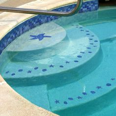 Step Markers - Shells Blue | SMSHEBLU | Pool Mosaic by Artistry in Moisaics Swimming Pool Steps, Pool Tile Designs, Pool Resurfacing, Pool Mosaic, Swimming Pool Mosaics, Concrete Swimming Pool, Mosaic Pool Tile, Glass Pool Tile, Mosaic Tile Designs