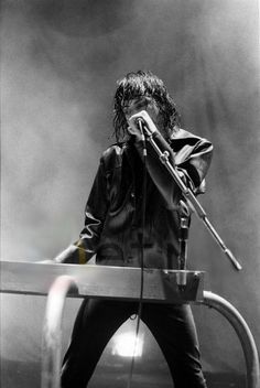 black and white photograph of the singer on stage