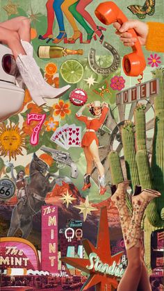 a collage of various images including cactus, woman's legs and other things