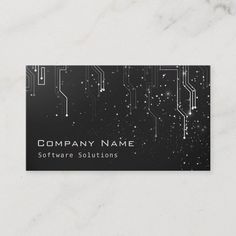 black and white business card with circuit lines