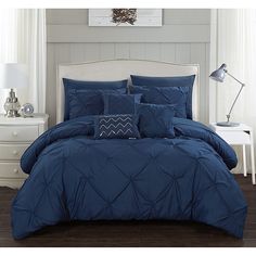 Blue Guest Room, Unique House Decor, Pintuck Bedding, Deco Pillows, Chic Home Design, King Duvet Set, Colorful Comforter, Affordable Bedding, New Bedding