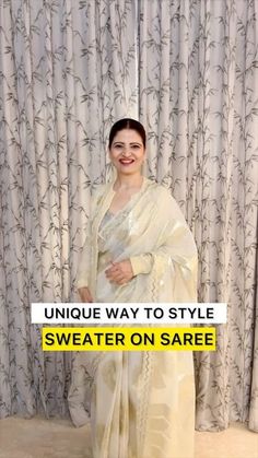 Winter Wear On Saree, How To Style Saree In Winter Wedding, Saree Styling In Winters, Saree With Cardigan In Winter, Winter Saree Styling, How To Style Saree In Winter, Saree With Sweater, Saree With Sweater In Winter, Winter Saree Look