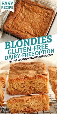 the recipe for blondies gluten - free dairy - free options is shown