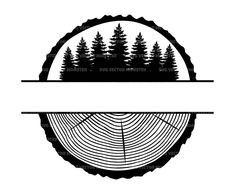 a black and white logo with trees in the middle, on top of a circular frame