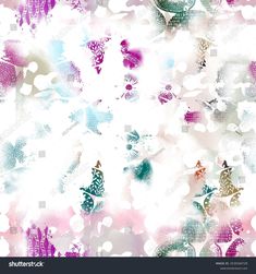 an abstract background with butterflies and flowers in shades of pink, blue, green and white