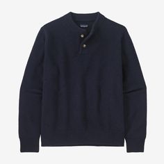 Patagonia Men's Recycled Wool-Blend Buttoned Sweater Warm Winter Sweater For Outdoor Wear, Outdoor Winter Sweater, Navy Wool Tops For Fall, Warm Sweater For Fall Outdoor Activities, Warm Sweater For Outdoor Fall Events, Warm Outdoor Sweater For Fall, Warm Fall Sweater For Outdoor, Fall Outdoor Sweater, Outdoor Merino Wool Long Sleeve Sweater