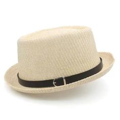 "You'll be ready for the summer in this stylish men's straw hat! This vintage-inspired design is made from high-quality, handwoven straw that is lightweight and breathable. The wide brim provides maximum sun protection while keeping you cool. The unique jazz English French curled top adds a touch of sophistication to any outfit. Perfect for outdoor beach parties or performances, this fashionable sun protection gear will keep you looking great all season long!" Casual Flat Cap For Summer, Casual Summer Flat Cap, Adjustable Flat Cap Hats For Summer, Adjustable Straw Boater Hat, Spring Beach Flat Cap, Summer Braided Straw Panama Hat, Summer Braided Boater Hat With Flat Brim, Casual Beige Straw Hat Bands, Beige Woven Straw Hat Bands