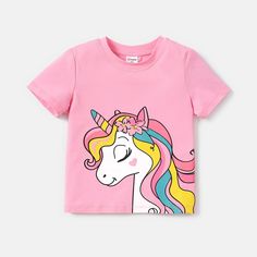 Unicorn Print Toddler Tee | Bargainwizz Fun Unicorn Print T-shirt For Summer, Playful Cotton T-shirt With Unicorn Print, Summer Unicorn Print Crew Neck Top, Summer Pink T-shirt With Cute Design, Summer Crew Neck Top With Unicorn Print, Playful Cotton T-shirt With Cute Design, Casual Unicorn Print T-shirt For Spring, Short Sleeve Unicorn Print Tops For Summer, Short Sleeve Tops With Unicorn Print For Summer