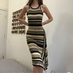 Ralph Lauren Striped Asymmetrical Crochet Dress Size Xs Asymmetrical Crochet, Ralph Lauren Summer Knee-length Dresses, Chic Midi-length Ralph Lauren Dress, Fitted V-neck Midi Dress By Ralph Lauren, Ralph Lauren Summer V-neck Dress, Ralph Lauren Dresses, Ralph Lauren Womens, Women's Dress, Black Tan