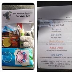 the contents of a survival kit are shown in two different pictures, one is for adults and one is for children