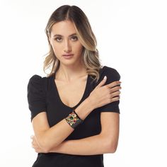 Product Description: Your new go-to arm candy. This black maltese, multi-gem, emerald center cross wide cuff is a timeless piece. ﻿Style Number: ﻿5128BBME Black Maltese, Emerald Cross, Clear Crystal Bracelet, Diana Vreeland, Chanel Inspired, Pearl Pin, Maltese Cross, Wide Cuff, Pearl Pendant Necklace