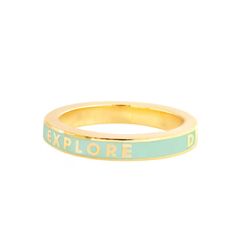 SIZE 7> VIEW SIZE GUIDE This classic mint enameled "Explore Dream Discover" travel ring in 18k gold vermeil will be a daily inspirational reminder to live a life of adventure! Wear alone or stack with our other enameled rings for a colorful effect. Cheap Gold Enamel Ring, Enamel Ring Jewelry Gift, Dainty Enamel Ring For Gift, Trendy Adjustable Gold Enamel Ring, Multicolor Enamel Ring For Gift, Explore Dream Discover, Enamel Ring, Gold Enamel, Gold Vermeil