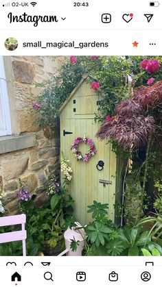 the instagram page shows an image of a small garden shed with flowers on it