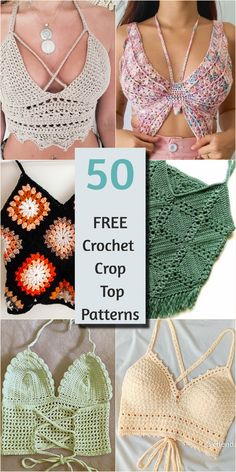 free crochet crop top patterns with the text overlay that reads 50 free crochet crop top patterns