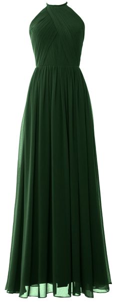 This charming floor length dress features a halter O-neckline. A knee length luxe chiffon skirt adds the perfect touch of elegance Silhouette: A Line Neckline: Halter Waist: Natural Hemline/Train: Floor Length Sleeve Length: Sleeveless Embellishments: Pleated Back Details: Open Back, Zipper Fully Lined: Yes Built-In Bra: Yes Boning: Yes Fabric: Chiffon Model: 160648 Long Green Dress Formal, Green Dress Formal, Forest Green Dresses, Long Green Dress, Formal Evening Gown, Floor Length Dress, Prom Dress Inspiration, Long Bridesmaid Dress, Dress Chiffon