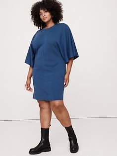 Chic Mini Dress With Draped Sleeves For Fall, Chic Fall Mini Dress With Draped Sleeves, Chic Knit Dress For Work, Chic Bell Sleeve Midi Dress For Fall, Chic Fall Midi Dress With Draped Sleeves, Chic Dresses With Cape Sleeves For Fall, Chic Knit Dress For Fall, Fall Dress With Pleated Short Sleeves, Fall Mini Dress With Ruffle Sleeves